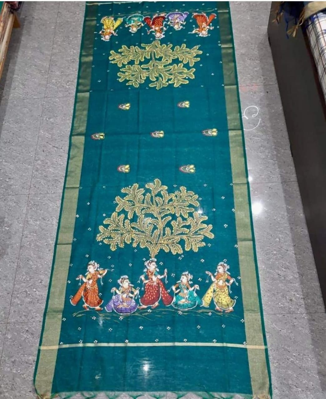 Teal Green Pattachitra Dupatta